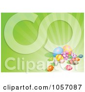 Royalty Free Vector Clip Art Illustration Of A Colorful Easter Eggs On A Background Of Green Rays