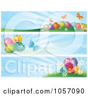 Poster, Art Print Of Digital Collage Of Easter Egg And Butterfly Website Banners With Blue Rays