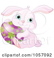 Royalty Free Vector Clip Art Illustration Of An Adorable Pink Bunny Hugging An Easter Egg