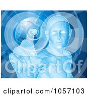 Poster, Art Print Of Futuristic Blue Person Pushing A Globe Button
