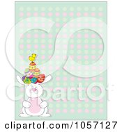 Poster, Art Print Of Easter Background Of A Chick And Eggs On A Bunnys Head Over A Pastel Pattern
