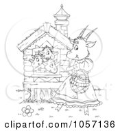 Poster, Art Print Of Coloring Page Outline Of Goat Kids Waving To Their Mom