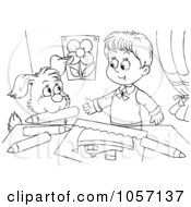 Royalty Free Clip Art Illustration Of A Coloring Page Outline Of A Dog And Boy Coloring by Alex Bannykh