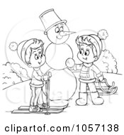 Poster, Art Print Of Coloring Page Outline Of Children Making A Snowman