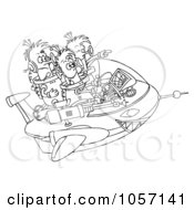Royalty Free Clip Art Illustration Of A Coloring Page Outline Of Aliens In Their Spaceship