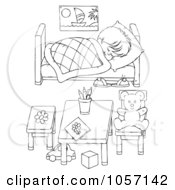 Poster, Art Print Of Coloring Page Outline Of A Boy Sleeping In His Bedroom