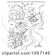 Poster, Art Print Of Coloring Page Outline Of Boys And Cats Fishing