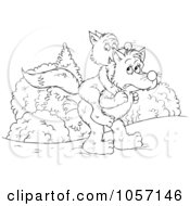 Royalty Free Clip Art Illustration Of A Coloring Page Outline Of A Wolf Giving A Fox A Piggy Back Ride