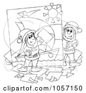 Poster, Art Print Of Coloring Page Outline Of Elves Creating A Picture