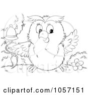 Royalty Free Clip Art Illustration Of A Coloring Page Outline Of An Owl Ringing A Bell by Alex Bannykh