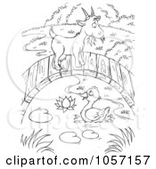 Royalty Free Clip Art Illustration Of A Coloring Page Outline Of A Goat On A Bridge Over A Duck