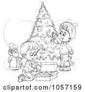 Poster, Art Print Of Coloring Page Outline Of Children Trimming A Christmas Tree