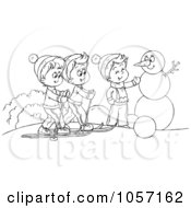Poster, Art Print Of Coloring Page Outline Of Boys Skiing And Making A Snowman