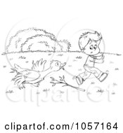 Poster, Art Print Of Coloring Page Outline Of A Goose Chasing A Boy