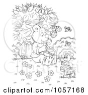 Poster, Art Print Of Coloring Page Outline Of A Bear And Mouse Sharing Honey