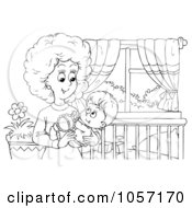 Poster, Art Print Of Coloring Page Outline Of A Mom Holding Her Baby In A Nursery