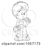 Poster, Art Print Of Coloring Page Outline Of A Cute Boy Taking Pictures