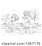 Poster, Art Print Of Coloring Page Outline Of Boys Playing With Boats In A Creek