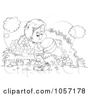 Poster, Art Print Of Coloring Page Outline Of A Boy Carrying A Ball