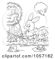 Royalty Free Clip Art Illustration Of A Coloring Page Outline Of A Rabbit Going Fishing