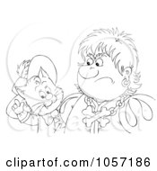 Royalty Free Clip Art Illustration Of A Coloring Page Outline Of Puss In Boots Talking To A Grumpy Man