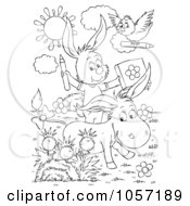 Poster, Art Print Of Coloring Page Outline Of A Bird Donkey And Rabbit Coloring