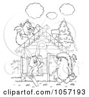 Poster, Art Print Of Coloring Page Outline Of Animals Building A Cabin
