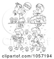 Poster, Art Print Of Coloring Page Outline Of Children Playing Outside