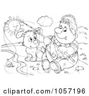 Royalty Free Clip Art Illustration Of A Coloring Page Outline Of A Man Fishing With His Dog