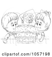Poster, Art Print Of Coloring Page Outline Of Kids With A Birthday Cake