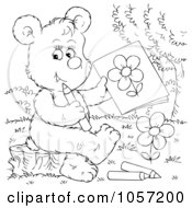 Poster, Art Print Of Coloring Page Outline Of A Bear Drawing A Flower