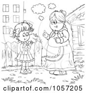 Poster, Art Print Of Coloring Page Outline Of A Woman Giving A Flower To An Old Lady