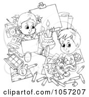 Royalty Free Clip Art Illustration Of A Coloring Page Outline Of Children Coloring by Alex Bannykh