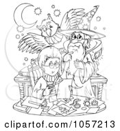 Poster, Art Print Of Coloring Page Outline Of A Boy Wizard And Owl