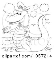 Poster, Art Print Of Coloring Page Outline Of A Captain Crocodile