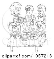 Poster, Art Print Of Coloring Page Outline Of A Family Celebrating Around A Table