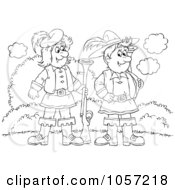 Royalty Free Clip Art Illustration Of A Coloring Page Outline Of Two Men Standing Guard