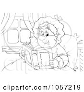 Royalty Free Clip Art Illustration Of A Coloring Page Outline Of A Granny Reading