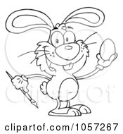 Royalty Free Vector Clip Art Illustration Of An Outlined Easter Bunny Painting An Egg