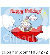 Poster, Art Print Of Happy Holidays Greeting Over An Easter Bunny Flying A Red Airplane
