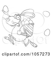 Poster, Art Print Of Outlined Bunny Participating In An Easter Egg Hunt