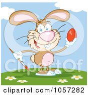 Royalty Free Vector Clip Art Illustration Of A Brown Easter Bunny Painting An Egg Outdoors
