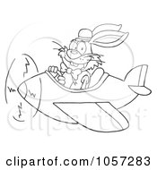 Poster, Art Print Of Outlined Easter Bunny Flying An Airplane