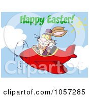 Poster, Art Print Of Happy Easter Greeting Over An Easter Bunny Flying A Red Airplane