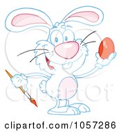 Royalty Free Vector Clip Art Illustration Of A White Easter Bunny Painting An Egg