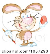 Royalty Free Vector Clip Art Illustration Of A Brown Easter Bunny Painting An Egg