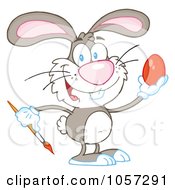 Royalty Free Vector Clip Art Illustration Of A Gray Easter Bunny Painting An Egg
