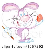 Royalty Free Vector Clip Art Illustration Of A Pink Easter Bunny Painting An Egg