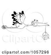 Royalty Free Vector Clip Art Illustration Of An Outlined Stork Flying With An Easter Egg by Hit Toon