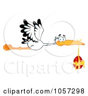 Royalty Free Vector Clip Art Illustration Of A Stork Flying With An Easter Egg by Hit Toon